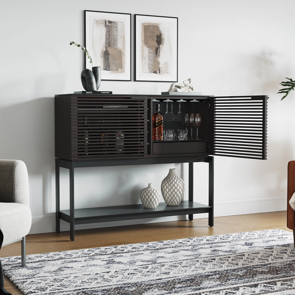 BDI Corridor 5621 SV Bar with Wine Storage and Adjustable Shelves (Charcoal Stained Ash)