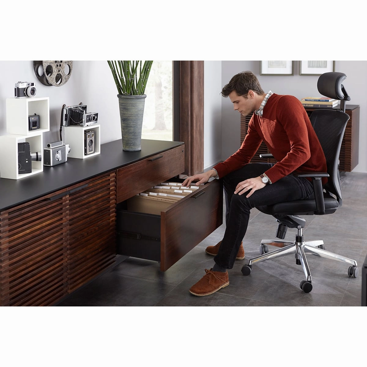 BDI Corridor 6529 Credenza Cabinet (Chocolate Stained Walnut)