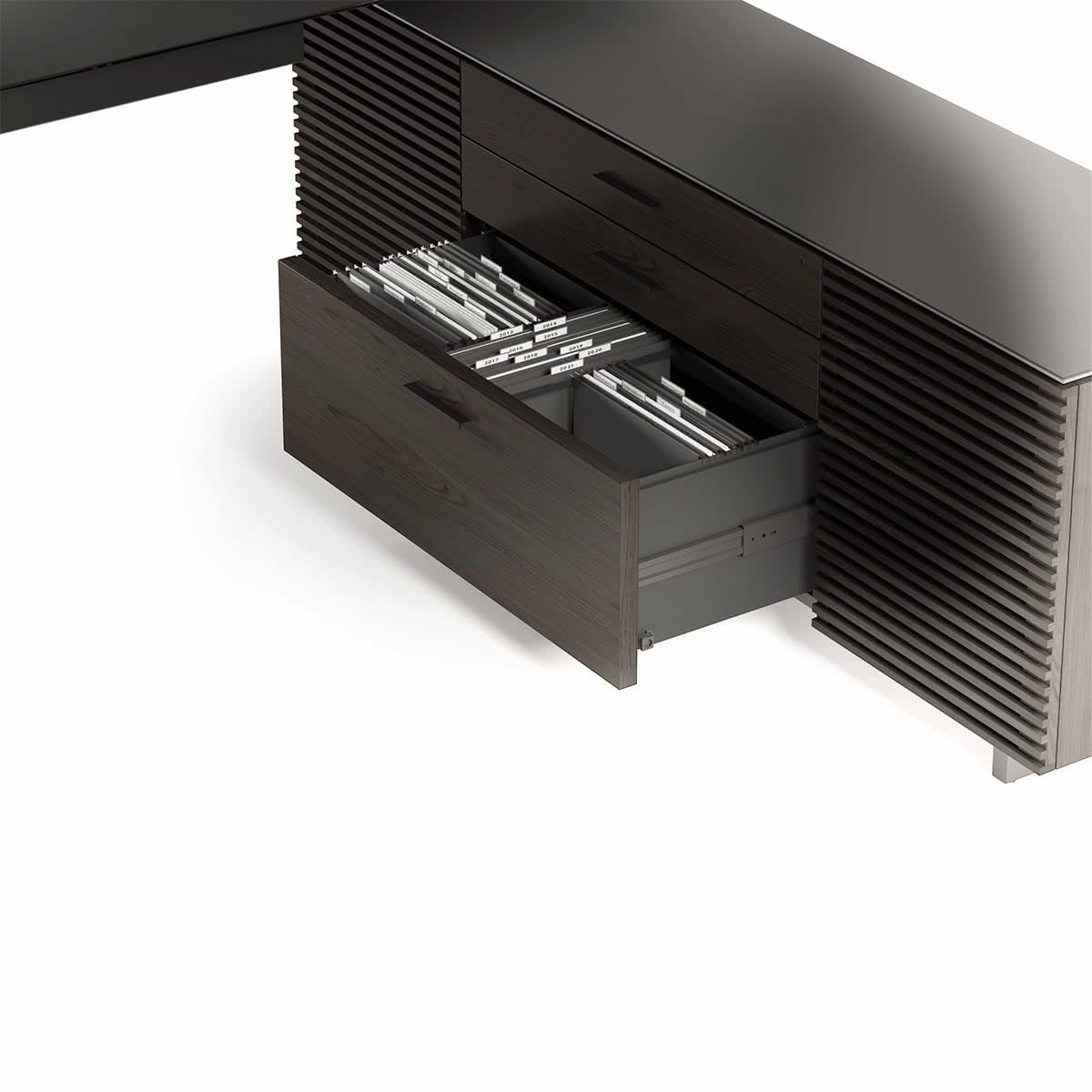 BDI Corridor 6531 Modern Shaped L-Shaped Executive Desk (Charcoal Stained Ash)