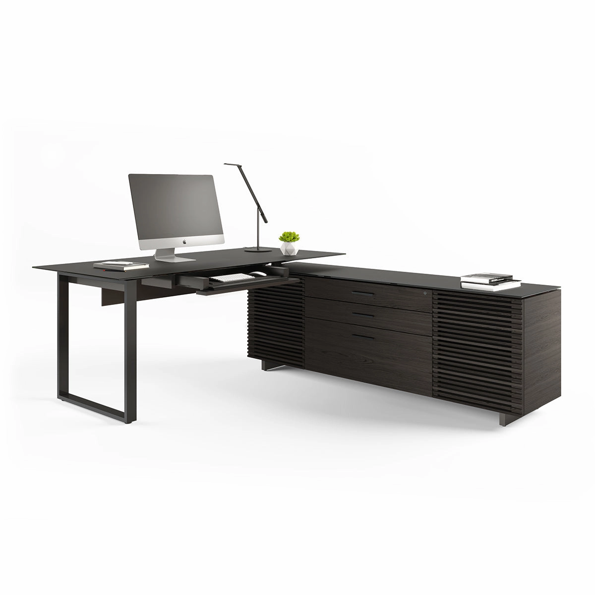 BDI Corridor 6531 Modern Shaped L-Shaped Executive Desk (Charcoal Stained Ash)