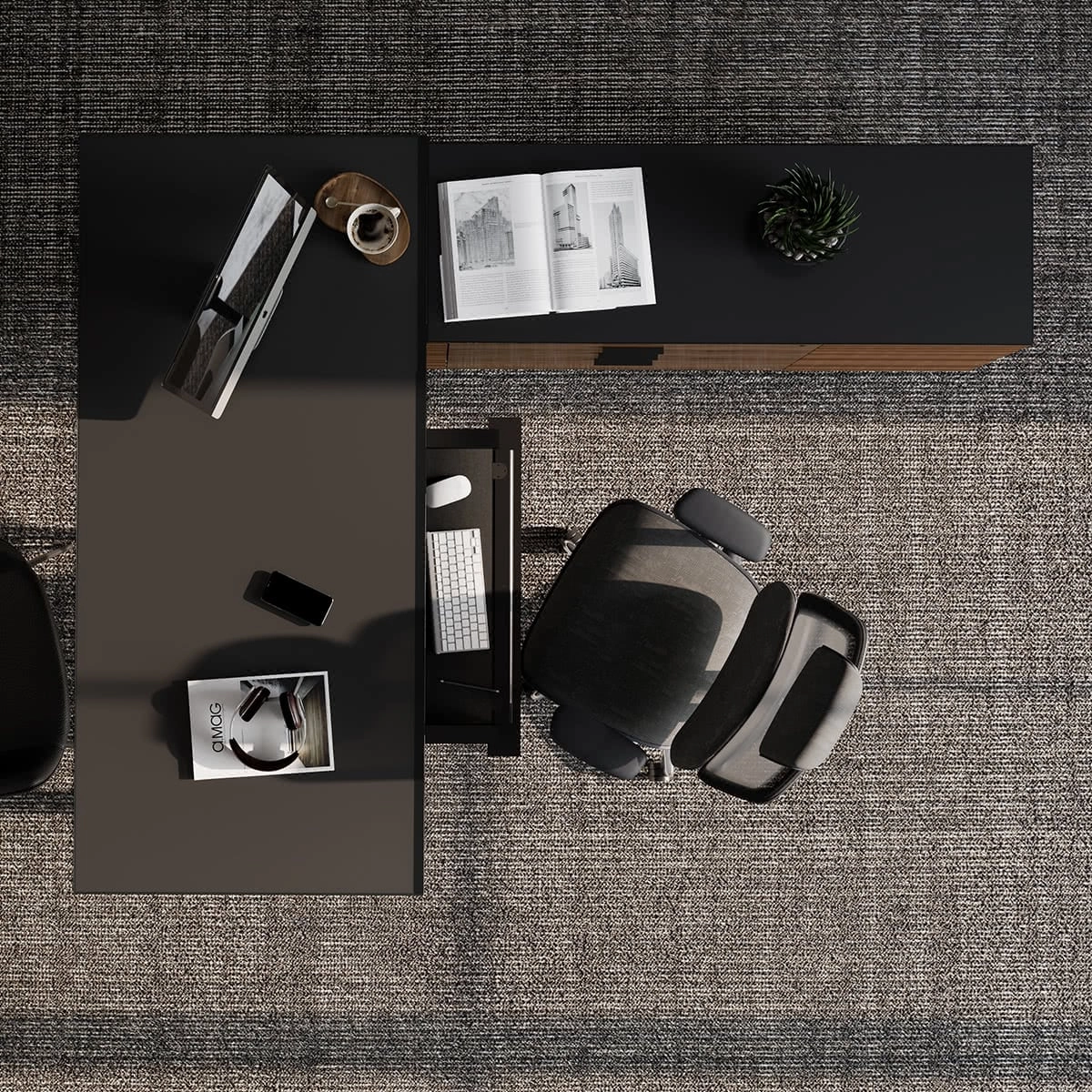 BDI Corridor 6531 Modern Shaped L-Shaped Executive Desk (Charcoal Stained Ash)