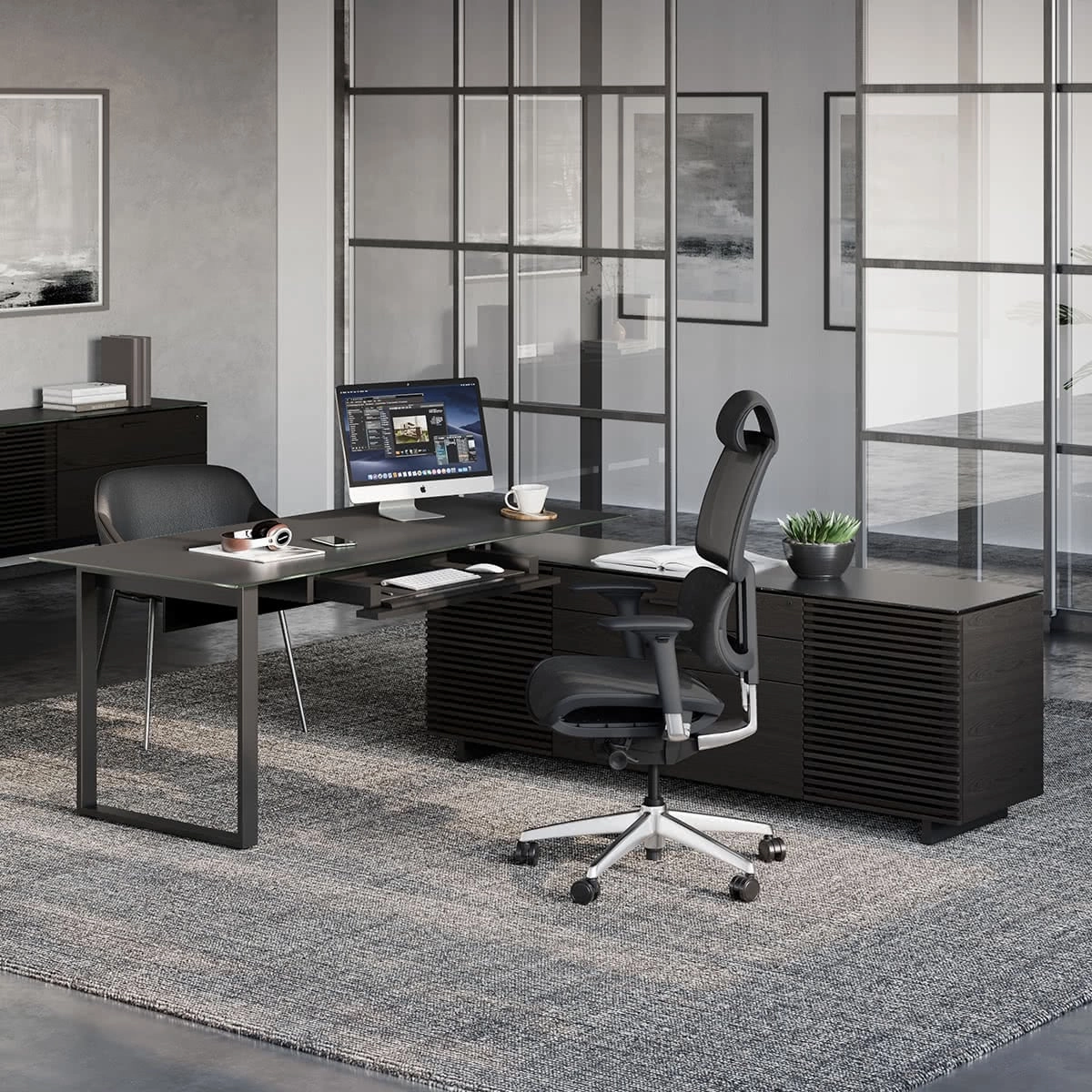 BDI Corridor 6531 Modern Shaped L-Shaped Executive Desk (Charcoal Stained Ash)