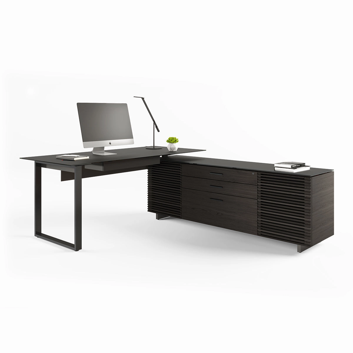 BDI Corridor 6531 Modern Shaped L-Shaped Executive Desk (Charcoal Stained Ash)