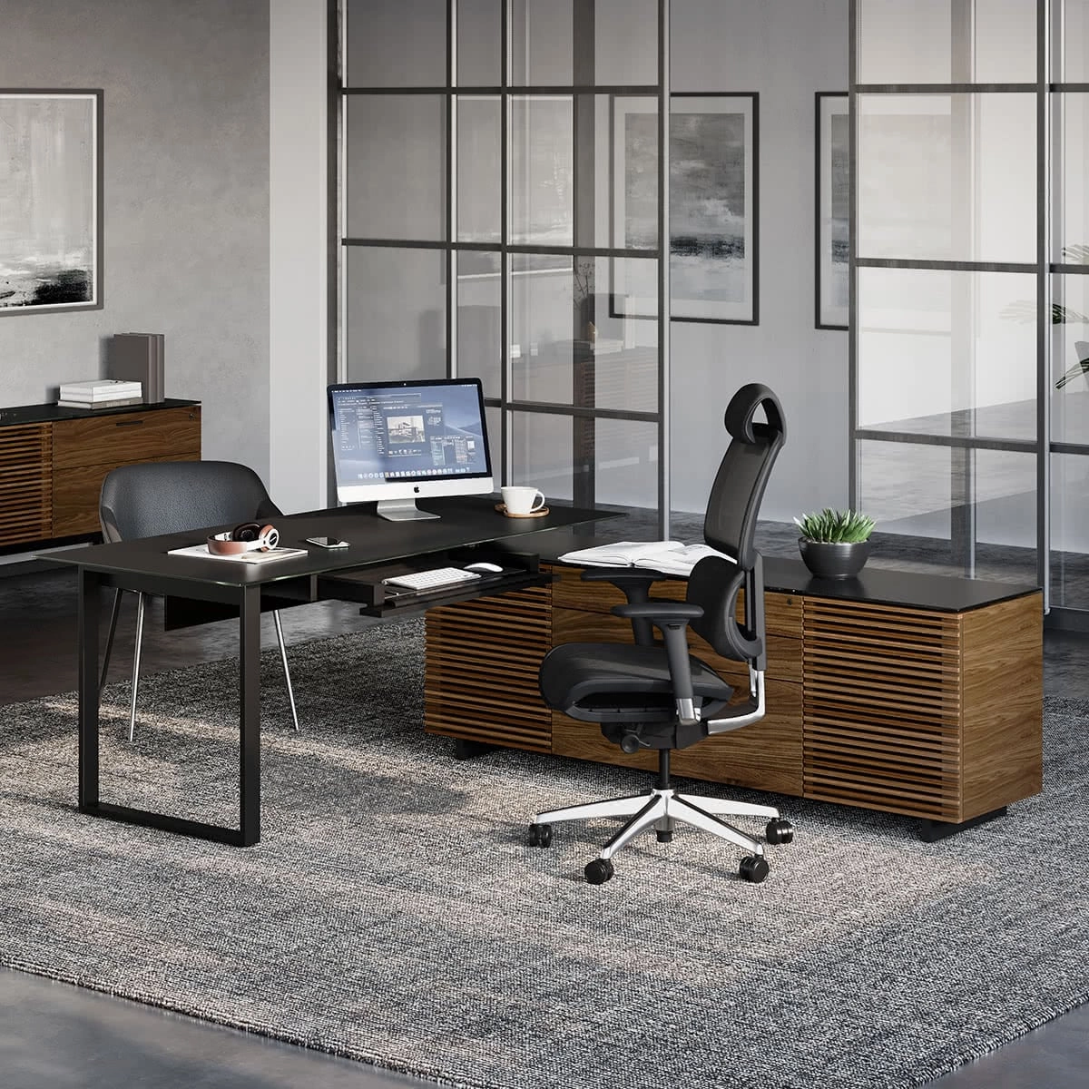 BDI Corridor 6531 Modern Shaped L-Shaped Executive Desk (Natural Walnut)