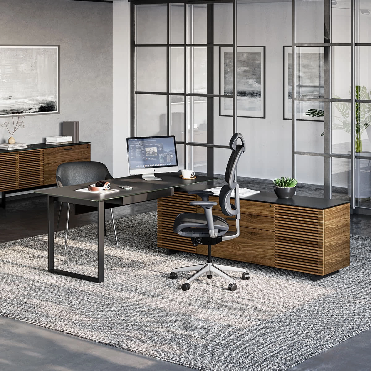 BDI Corridor 6531 Modern Shaped L-Shaped Executive Desk (Natural Walnut)