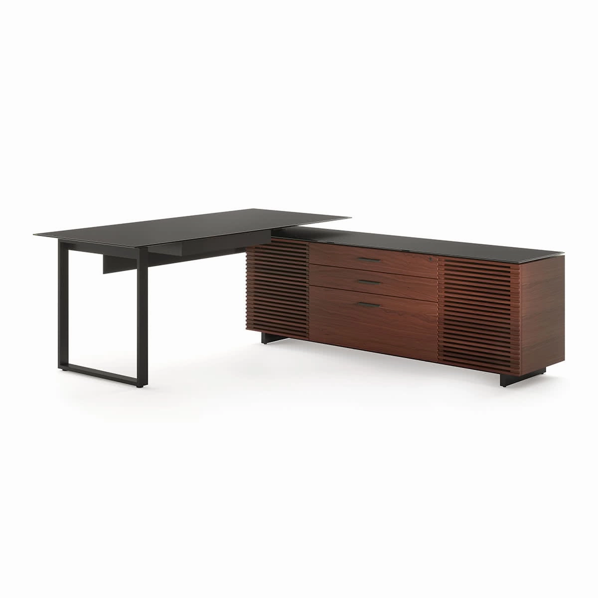 BDI Corridor 6531 Modern Shaped L-Shaped Executive Desk (Walnut)