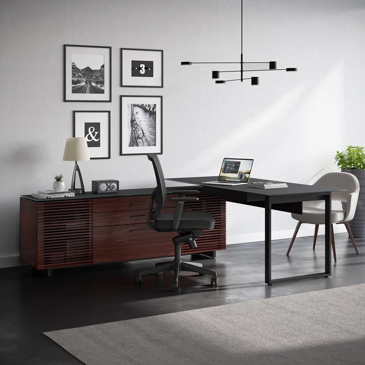 BDI Corridor 6531 Modern Shaped L-Shaped Executive Desk (Walnut)