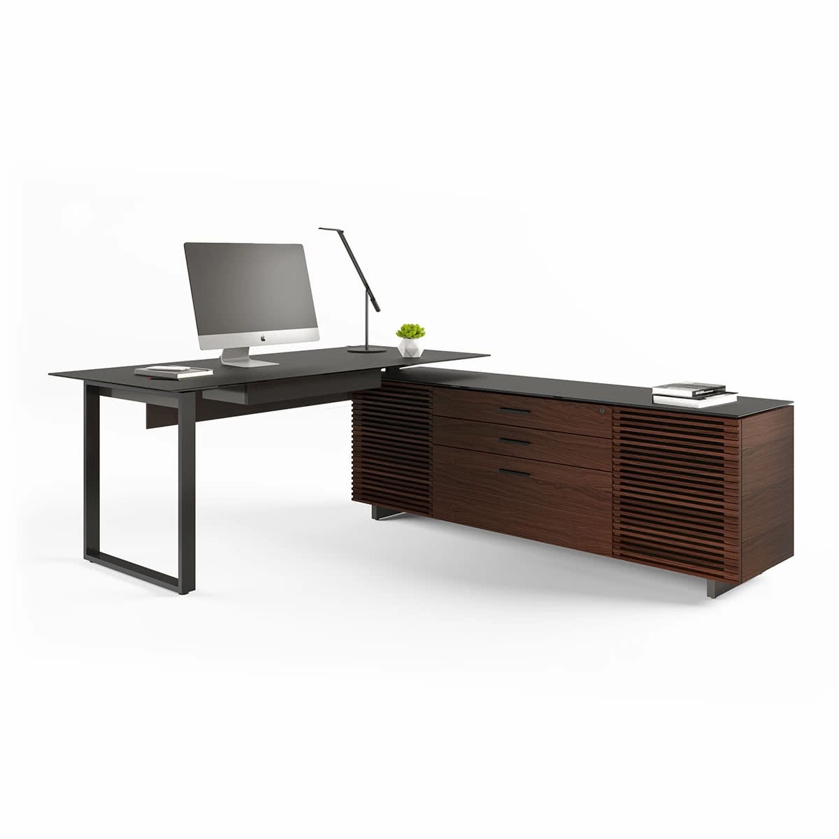 BDI Corridor 6531 Modern Shaped L-Shaped Executive Desk (Walnut)