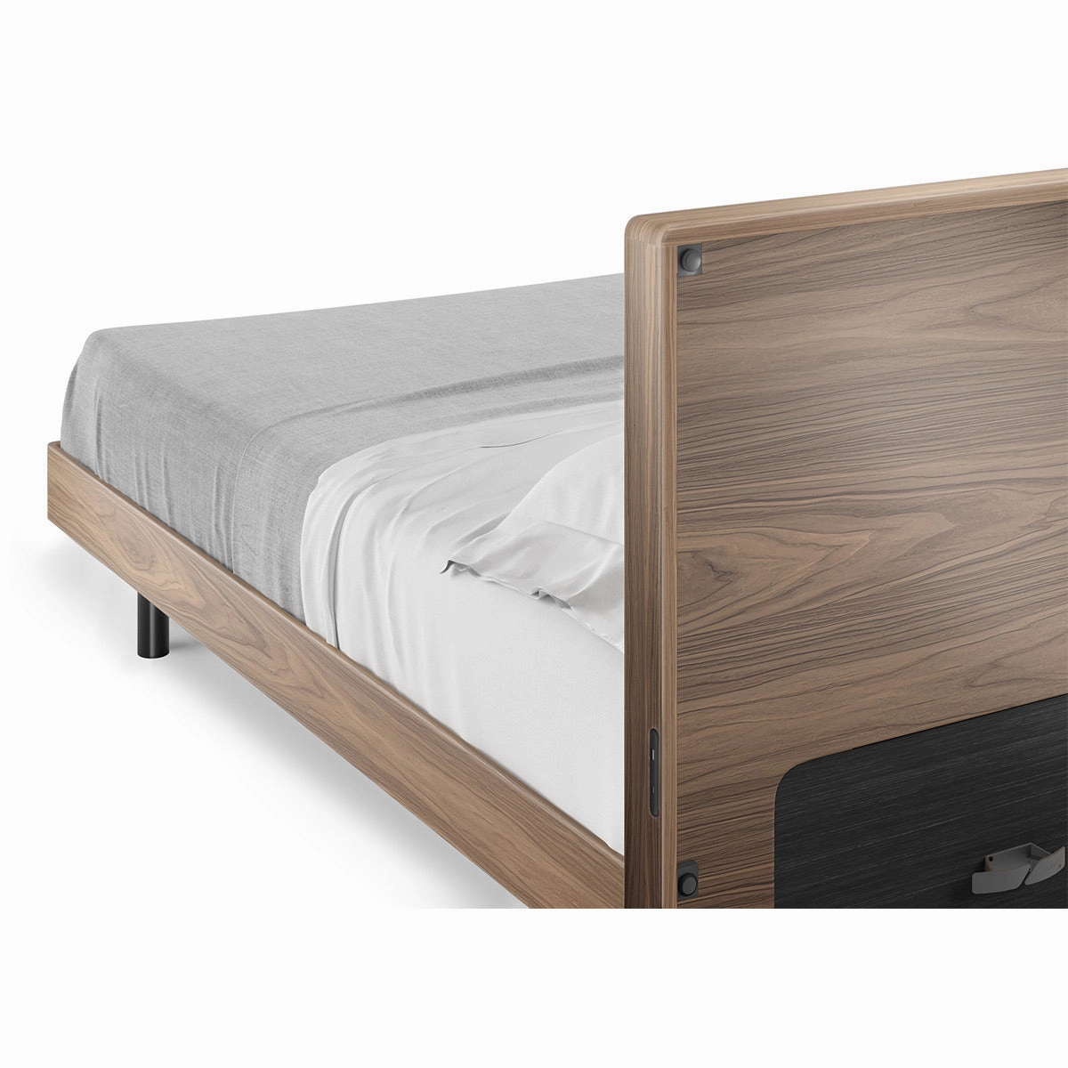 BDI Cross-LINQ 9127 Queen Size Bed with Slatted Headboard and Integrated Charging Stations (Natural Walnut)