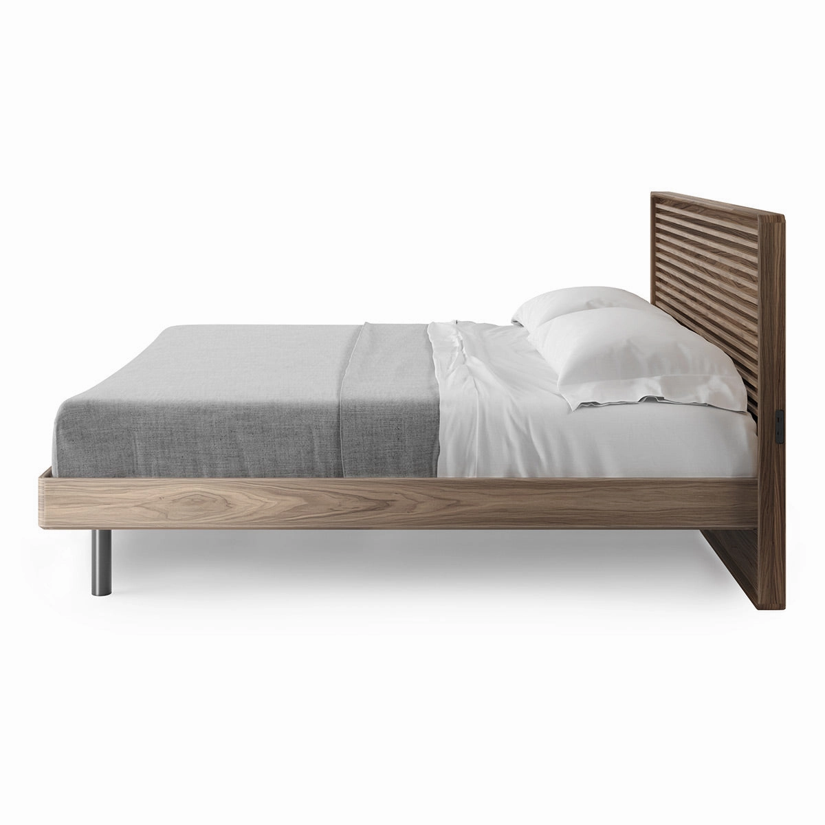 BDI Cross-LINQ 9129 King Size Bed with Slatted Headboard and Integrated Charging Stations (Natural Walnut)