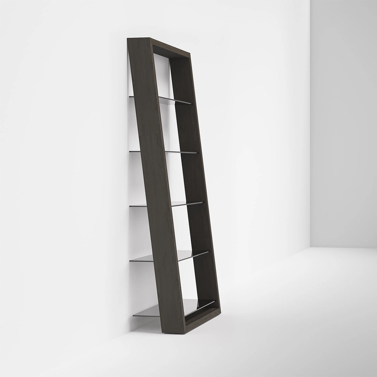 BDI Eileen 2.0 5166 Leaning Shelf with Grey-Tinted Glass Shelves (Charcoal Stained Ash)