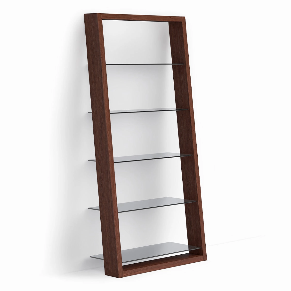 BDI Eileen 2.0 5166 Leaning Shelf with Grey-Tinted Glass Shelves (Chocolate Stained Walnut)