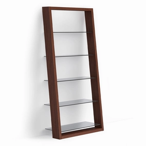 BDI Eileen 2.0 5166 Leaning Shelf with Grey-Tinted Glass Shelves (Chocolate Stained Walnut)