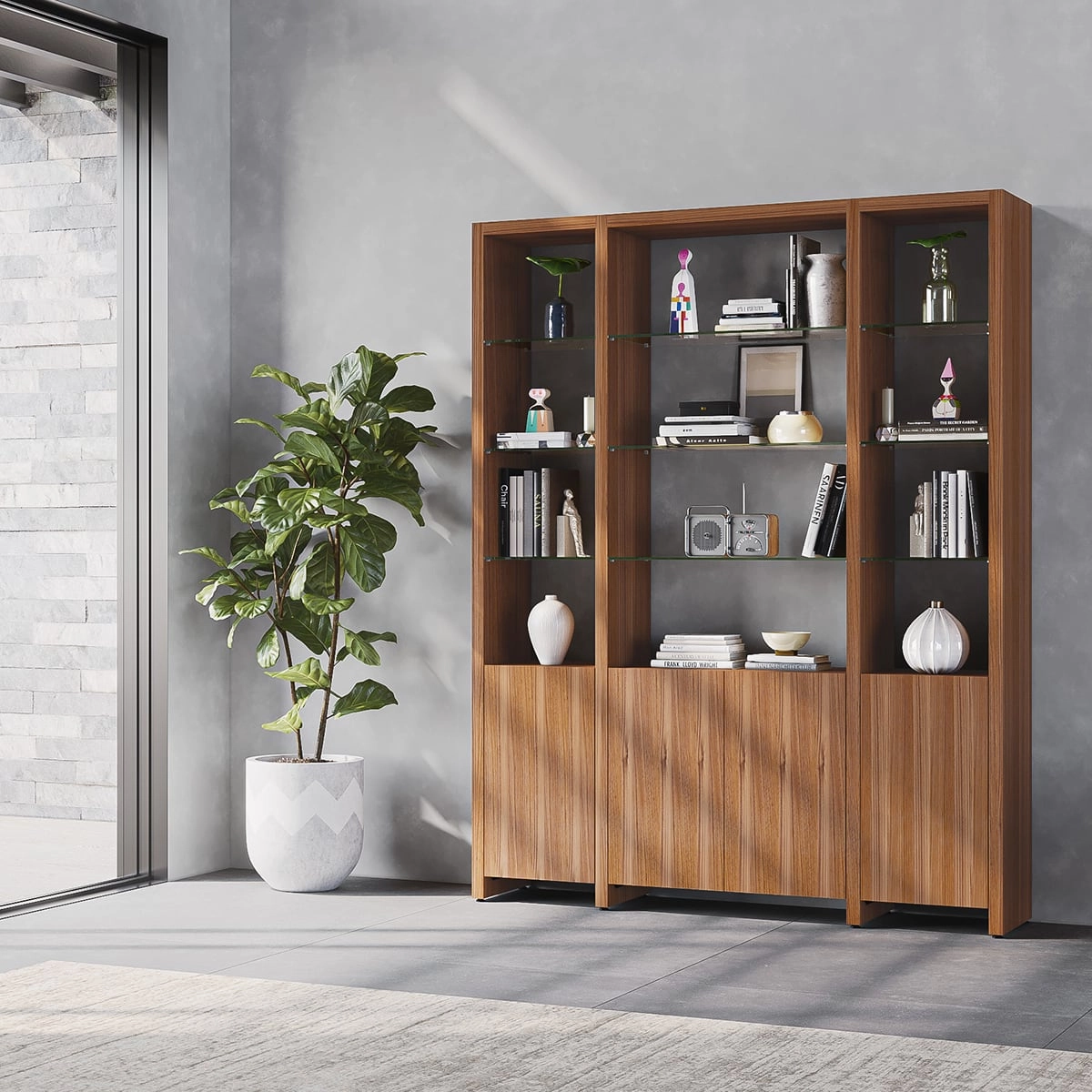 BDI Linea 3 Shelf 66" Wide Shelving System (Natural Walnut)