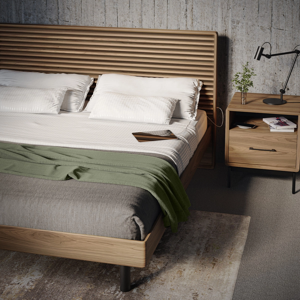 BDI LINQ 9181 22&rdquo; Nightstand with Top Slide and Integrated Power Station (Natural Walnut)