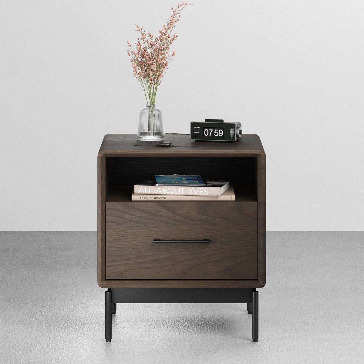 BDI LINQ 9181 22&rdquo; Nightstand with Top Slide and Integrated Power Station (Toasted Oak)