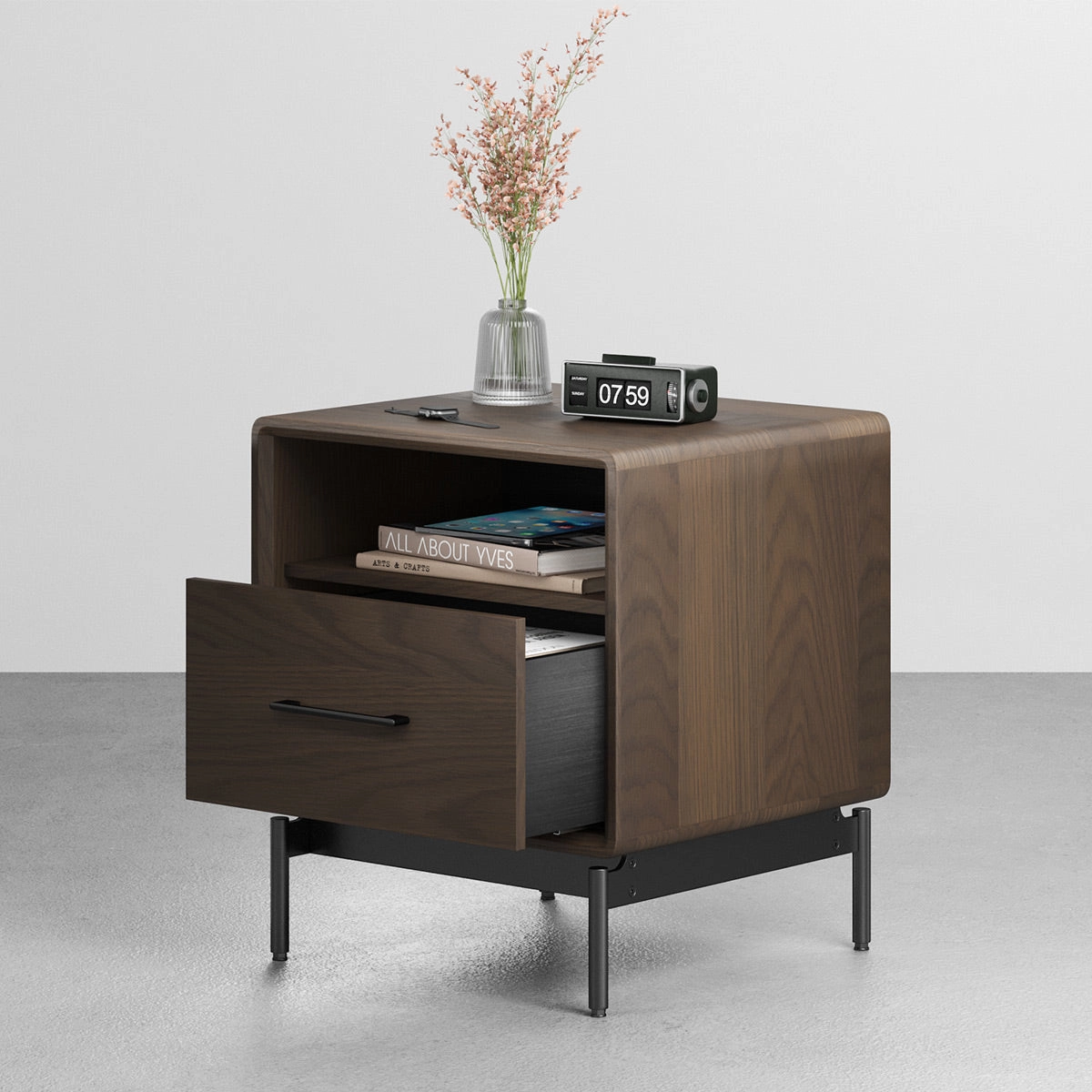 BDI LINQ 9181 22&rdquo; Nightstand with Top Slide and Integrated Power Station (Toasted Oak)
