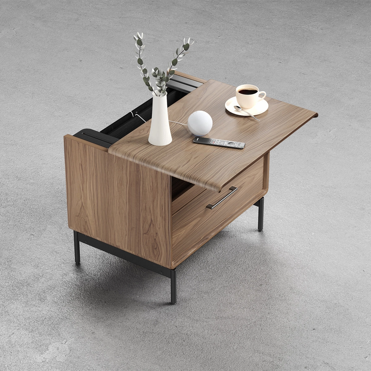 BDI LINQ 9182 28&rdquo; Nightstand with Sliding Shelves and Integrated Power Station (Natural Walnut)