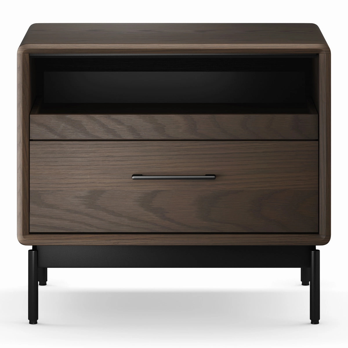 BDI LINQ 9182 28&rdquo; Nightstand with Sliding Shelves and Integrated Power Station (Toasted Oak)