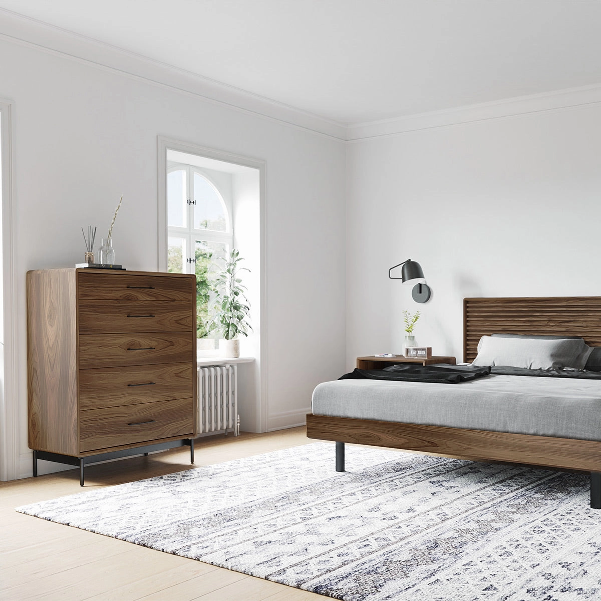 BDI LINQ 9185 Storage Chest with 5 Self-Closing Drawers and Metal Base (Natural Walnut)