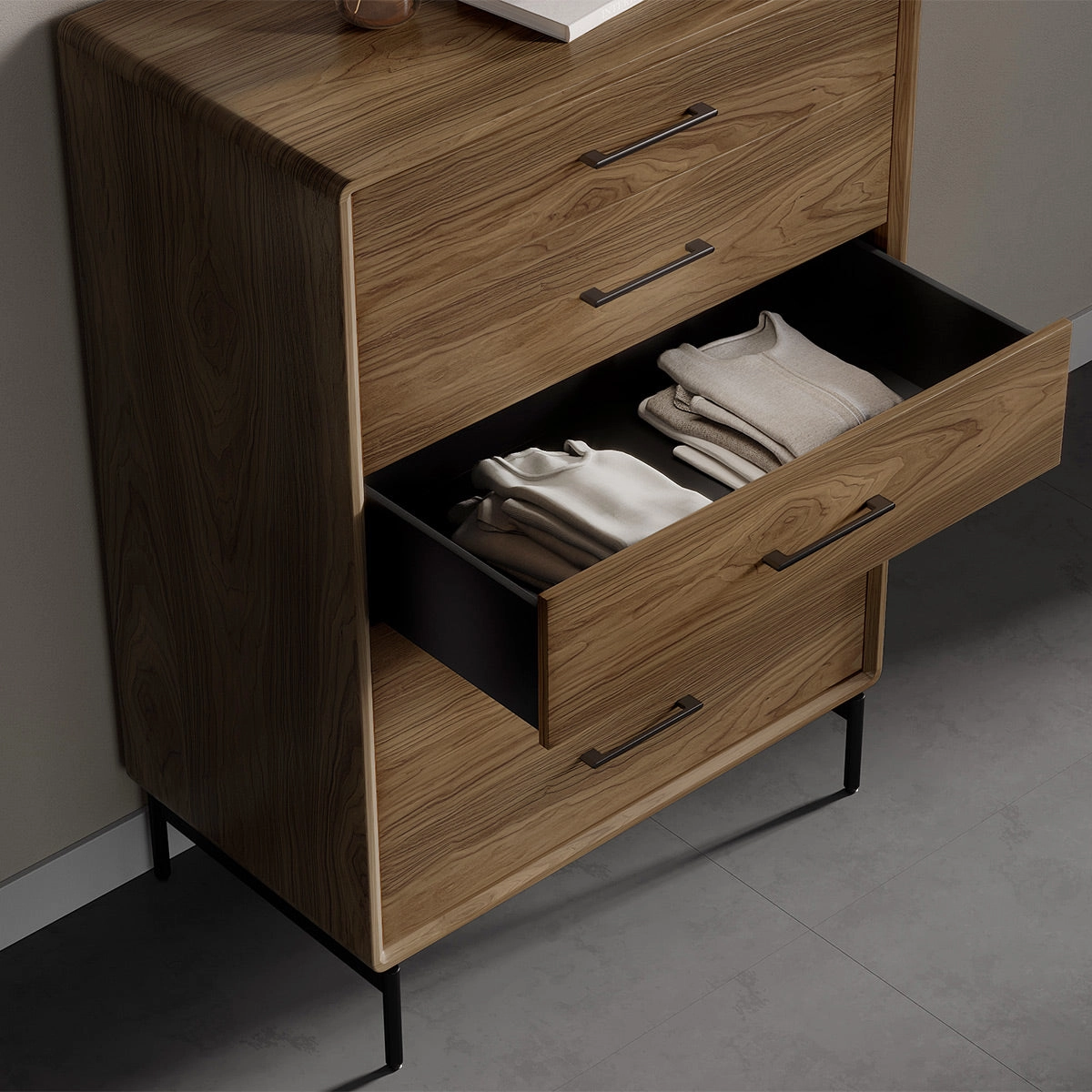 BDI LINQ 9185 Storage Chest with 5 Self-Closing Drawers and Metal Base (Natural Walnut)