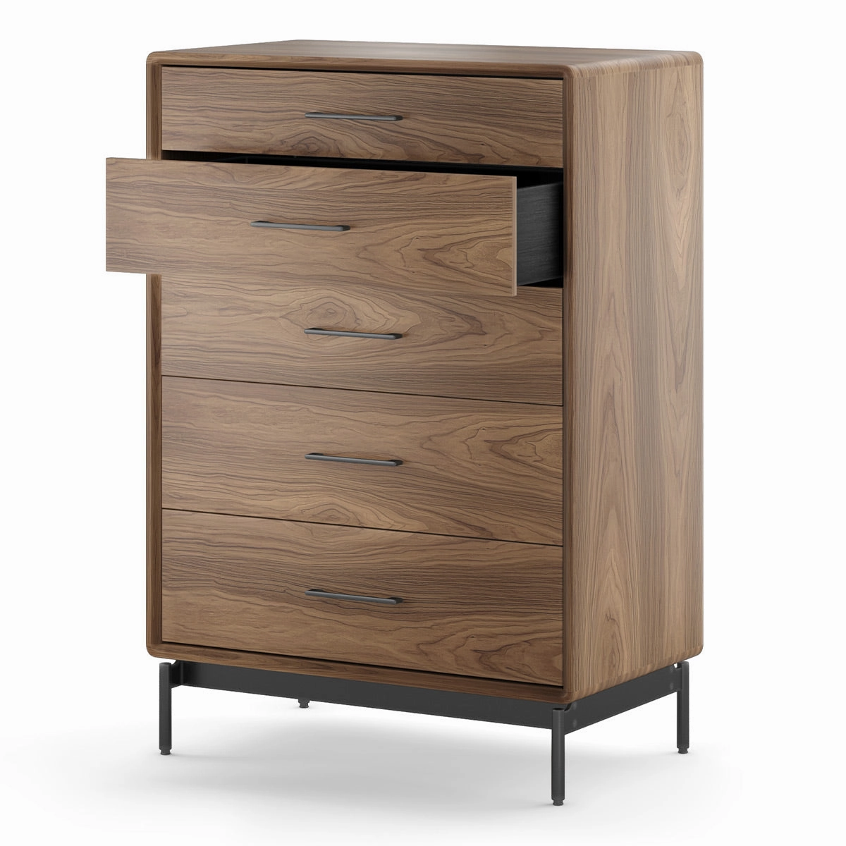 BDI LINQ 9185 Storage Chest with 5 Self-Closing Drawers and Metal Base (Natural Walnut)