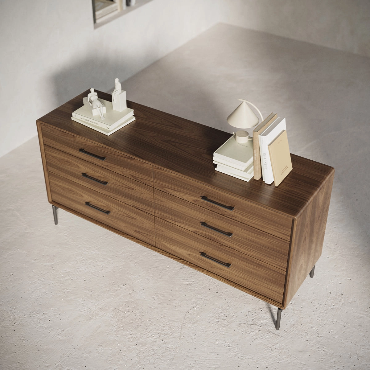 BDI LINQ 9186 Dresser with 6 Self-Closing Drawers and Metal Base (Natural Walnut)