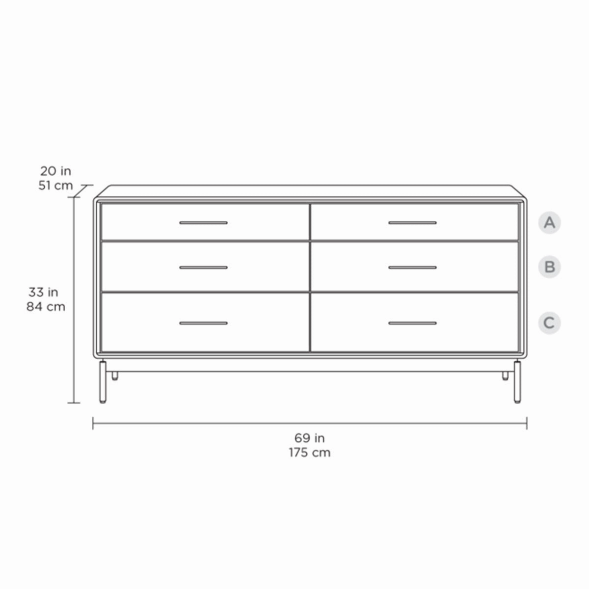 BDI LINQ 9186 Dresser with 6 Self-Closing Drawers and Metal Base (Natural Walnut)