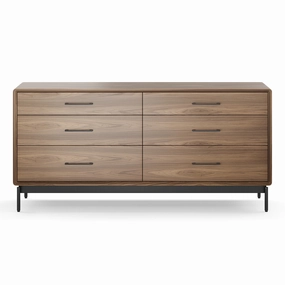 BDI LINQ 9186 Dresser with 6 Self-Closing Drawers and Metal Base (Natural Walnut)