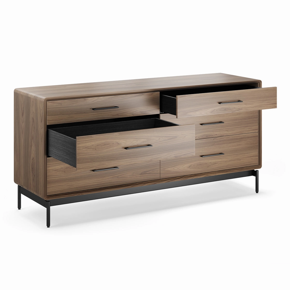 BDI LINQ 9186 Dresser with 6 Self-Closing Drawers and Metal Base (Natural Walnut)