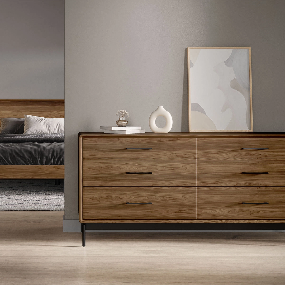 BDI LINQ 9186 Dresser with 6 Self-Closing Drawers and Metal Base (Natural Walnut)