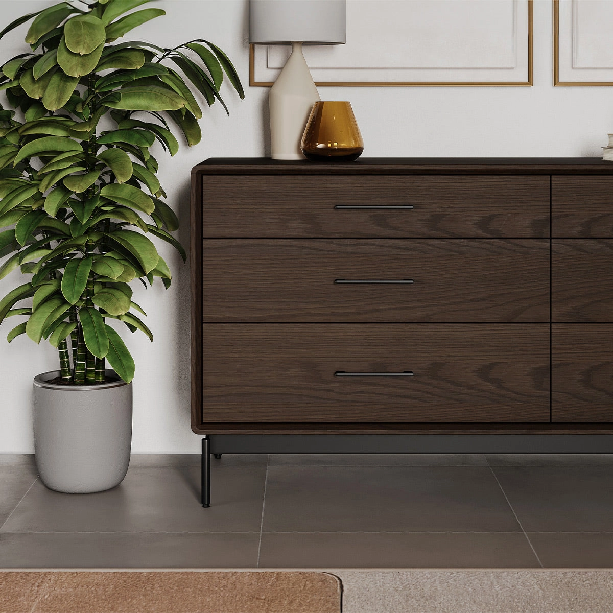 BDI LINQ 9186 Dresser with 6 Self-Closing Drawers and Metal Base (Toasted Oak)
