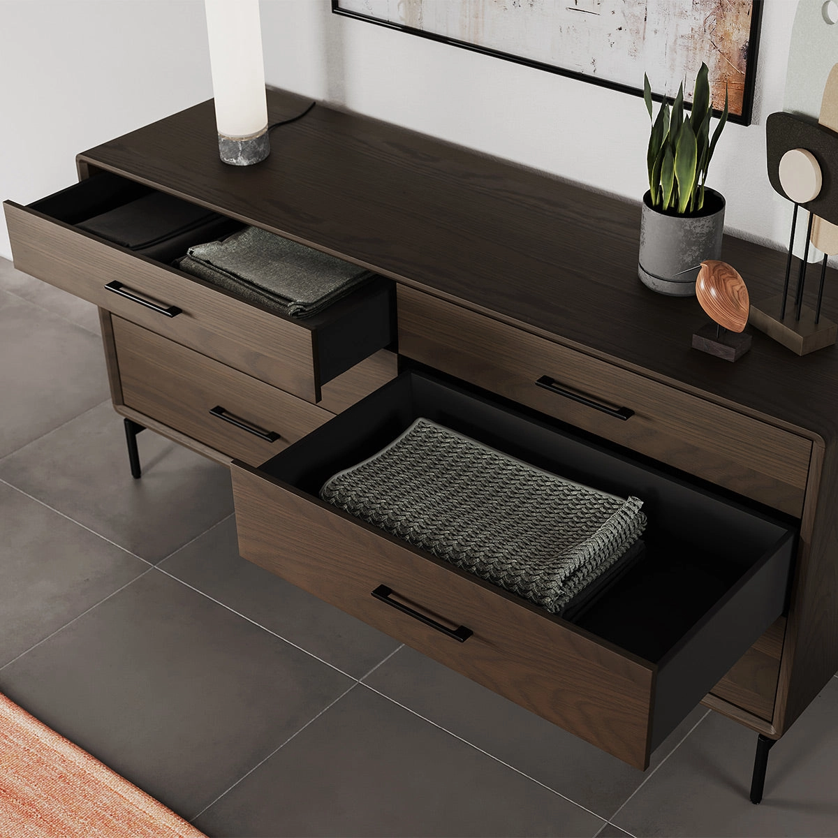 BDI LINQ 9186 Dresser with 6 Self-Closing Drawers and Metal Base (Toasted Oak)
