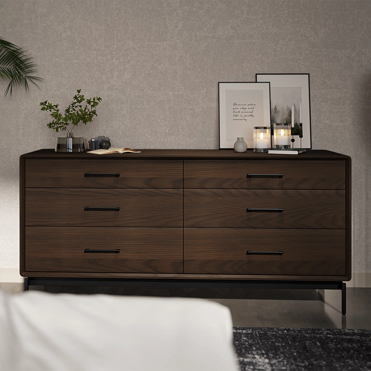 BDI LINQ 9186 Dresser with 6 Self-Closing Drawers and Metal Base (Toasted Oak)