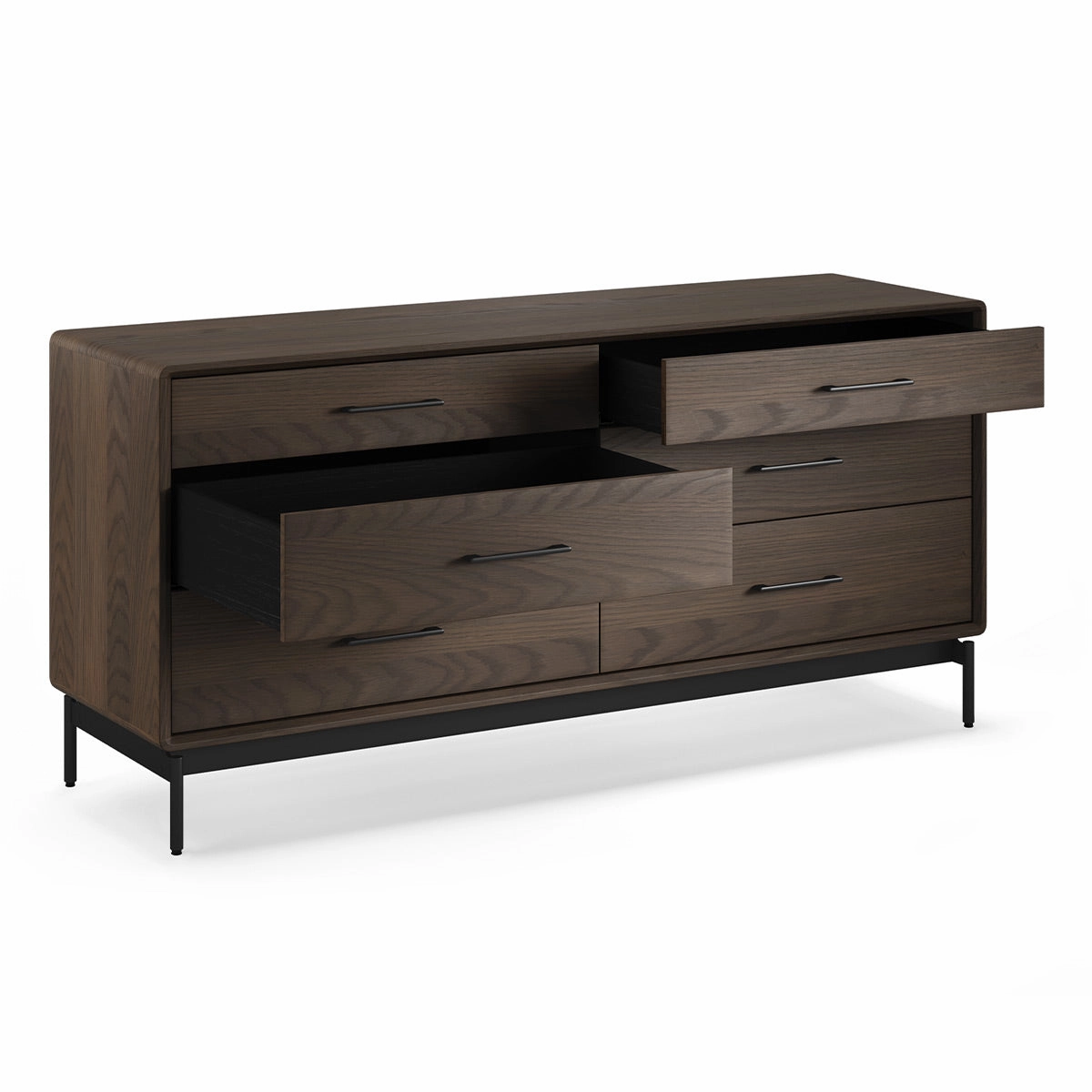 BDI LINQ 9186 Dresser with 6 Self-Closing Drawers and Metal Base (Toasted Oak)