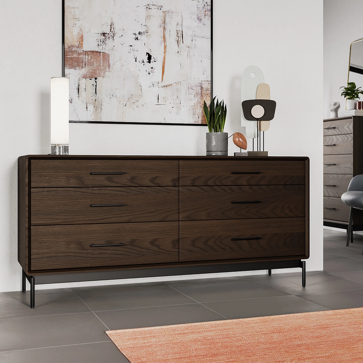 BDI LINQ 9186 Dresser with 6 Self-Closing Drawers and Metal Base (Toasted Oak)