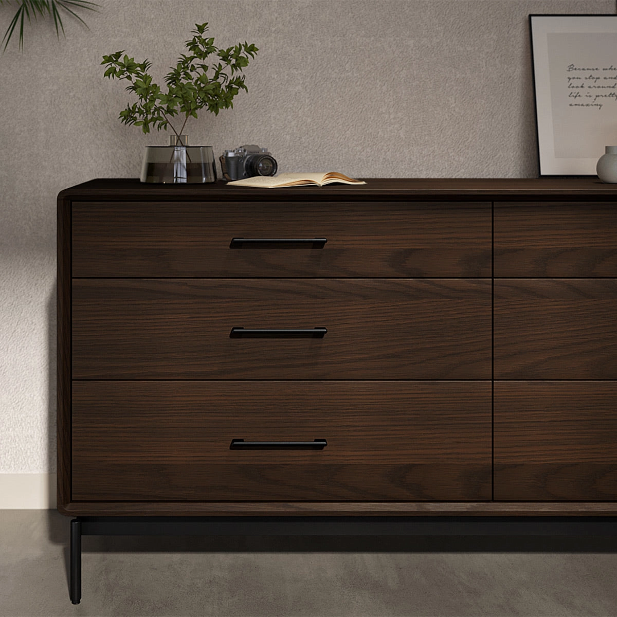 BDI LINQ 9186 Dresser with 6 Self-Closing Drawers and Metal Base (Toasted Oak)