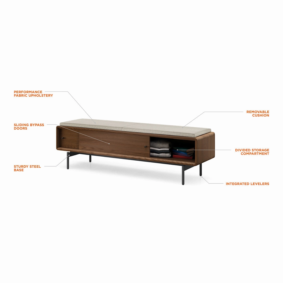 BDI LINQ Bench 9101 with Fabric Cushion (Mocha/Almond)