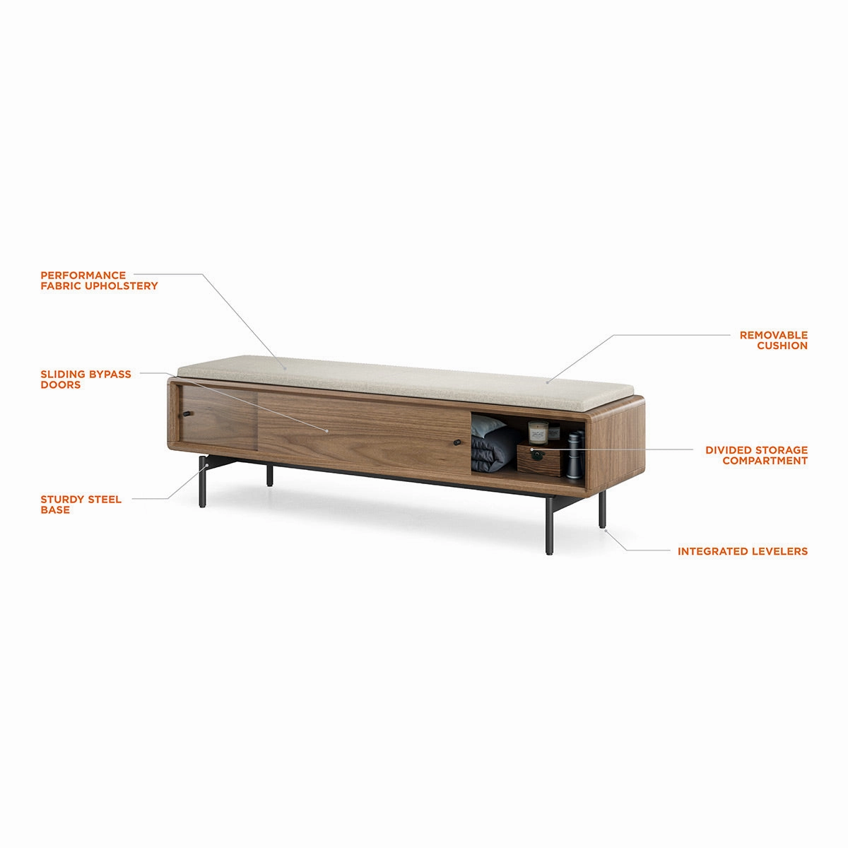 BDI LINQ Bench 9101 with Fabric Cushion (Mocha/Pecan)