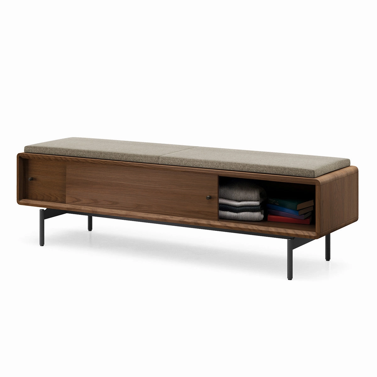 BDI LINQ Bench 9101 with Fabric Cushion (Natural Walnut/Almond)