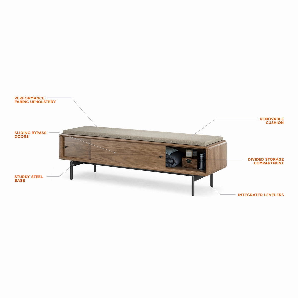 BDI LINQ Bench 9101 with Fabric Cushion (Natural Walnut/Pecan)