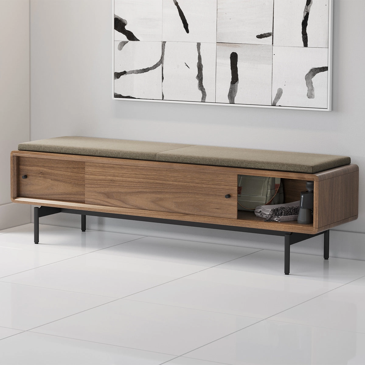 BDI LINQ Bench 9101 with Fabric Cushion (Natural Walnut/Pecan)