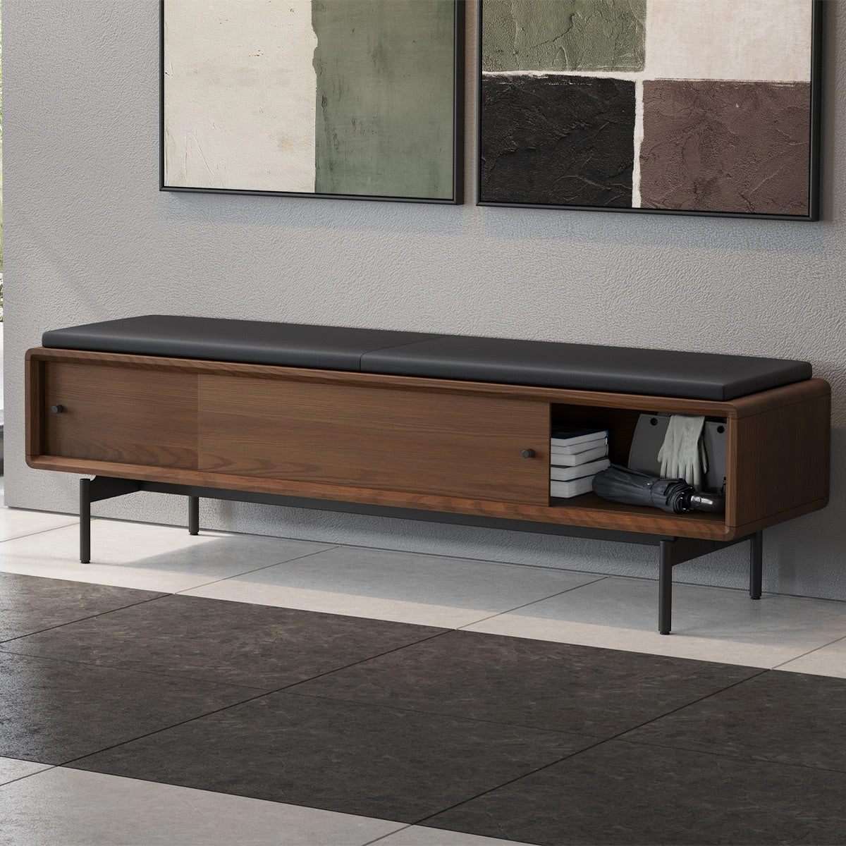 BDI LINQ Bench 9102 with Leather Cushion (Mocha with Pepper Leather)
