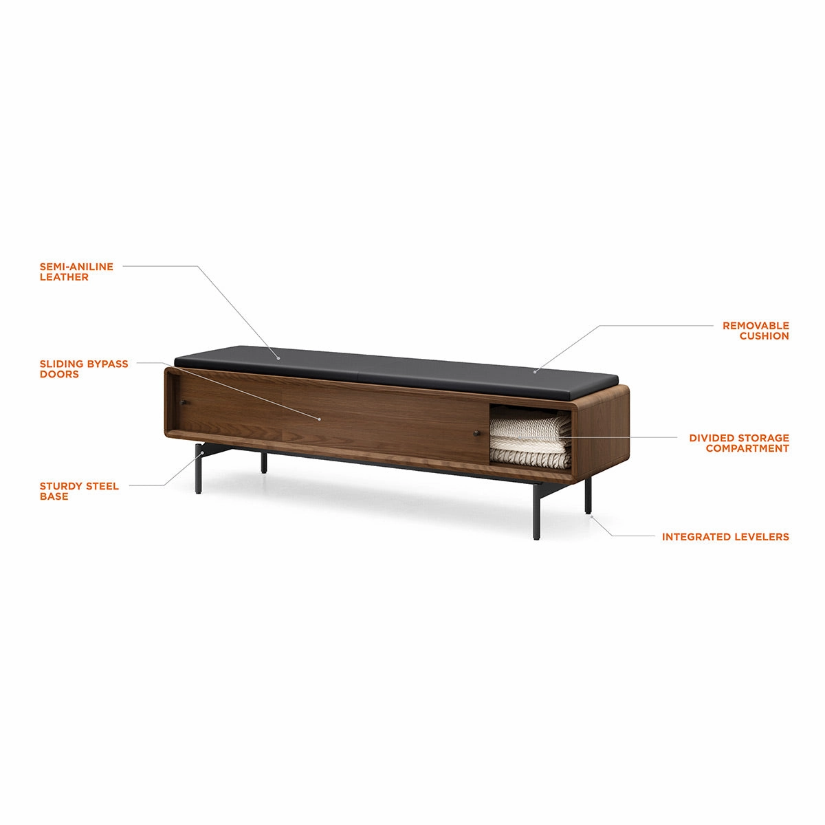 BDI LINQ Bench 9102 with Leather Cushion (Mocha with Pepper Leather)