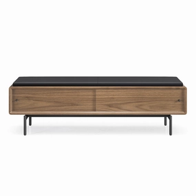 BDI LINQ Bench 9102 with Leather Cushion (Natural Walnut with Pepper Leather)