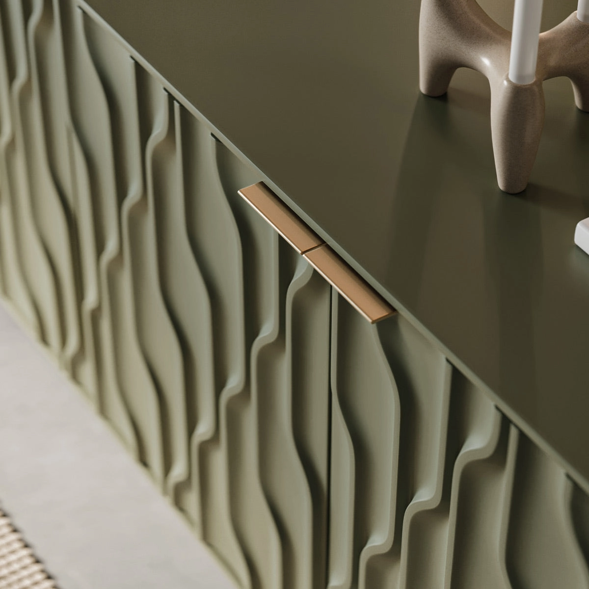 BDI Mesa 7639 4-Door Credenza (Moss with Brass Base)