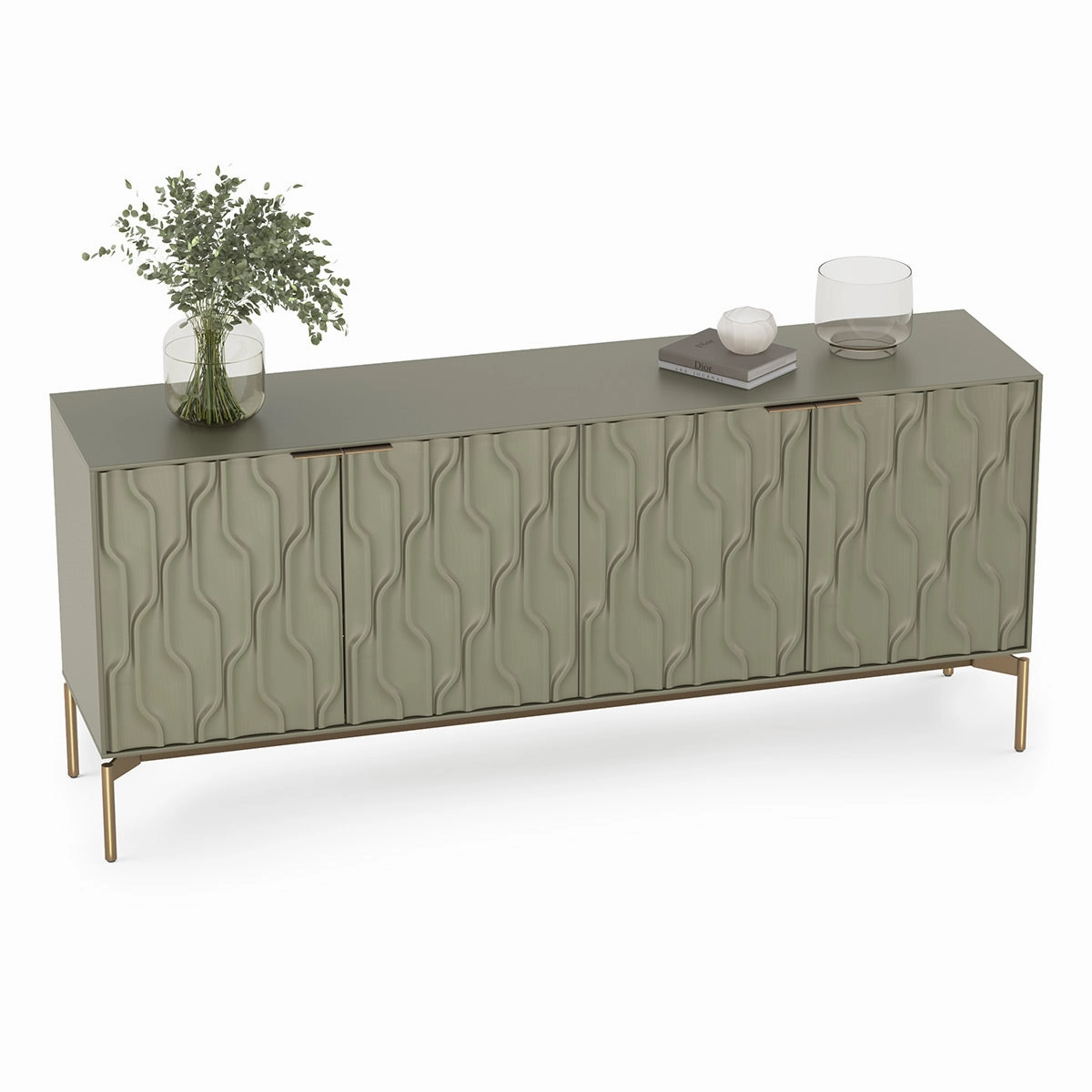 BDI Mesa 7639 4-Door Credenza (Moss with Brass Base)