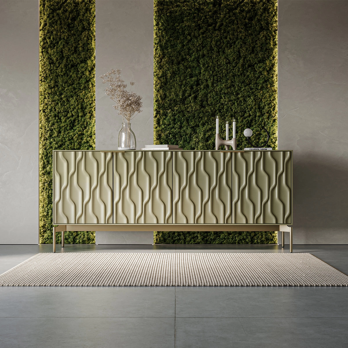 BDI Mesa 7639 4-Door Credenza (Moss with Brass Base)