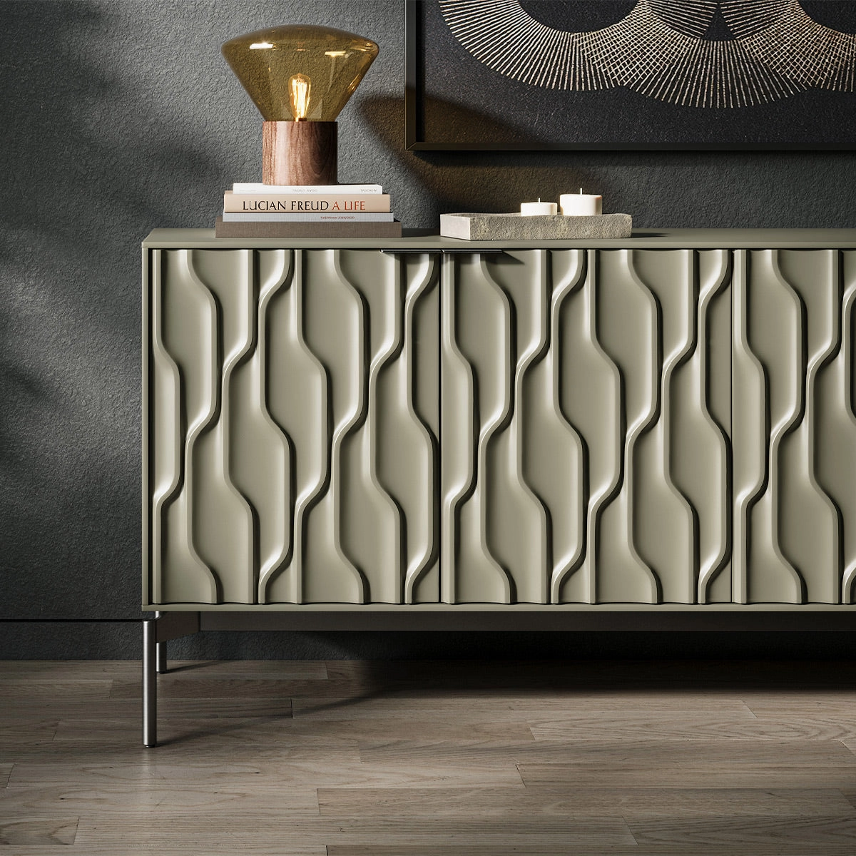 BDI Mesa 7639 4-Door Credenza (Moss with Carbon Base)