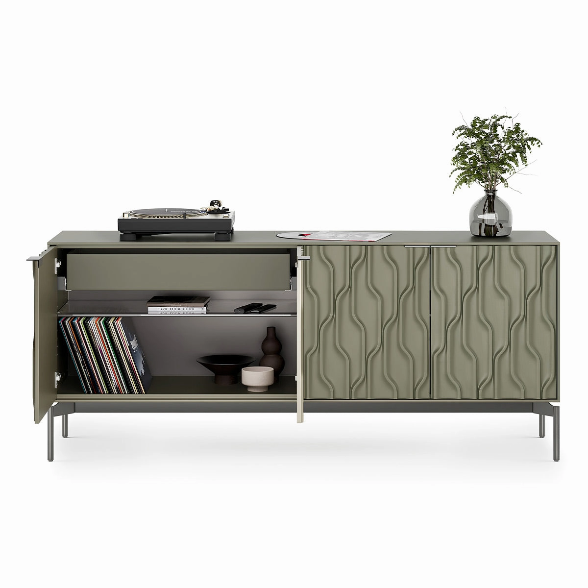 BDI Mesa 7639 4-Door Credenza (Moss with Carbon Base)